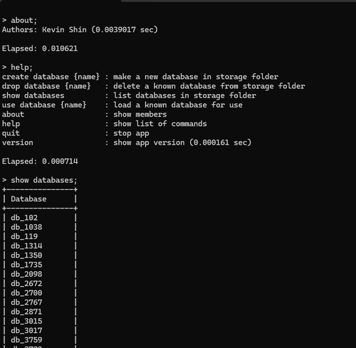 Replication of relational databse in C++ with core MySQL functionality, leveraging design patterns like MVC and CoR for extensibility and optimizing data storage and retrieval through caching and indexing.